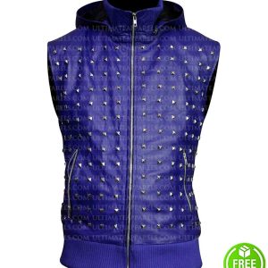 JUSTIN BIEBER STUDDED BLUE VEST WITH HOODIE