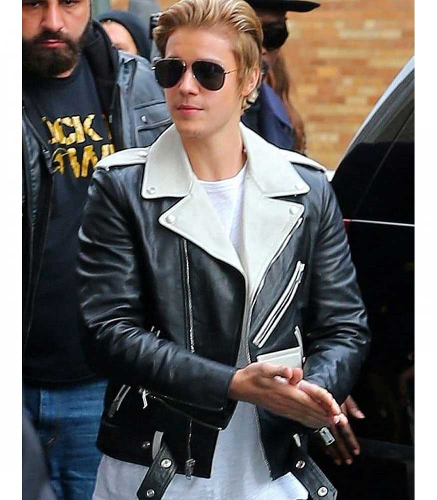 JUSTIN BIEBER BLACK & WHITE BIKER JACKET