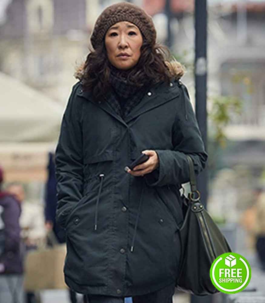 KILLING EVE SANDRA OH (EVE POLASTRI) BLACK COTTON COAT