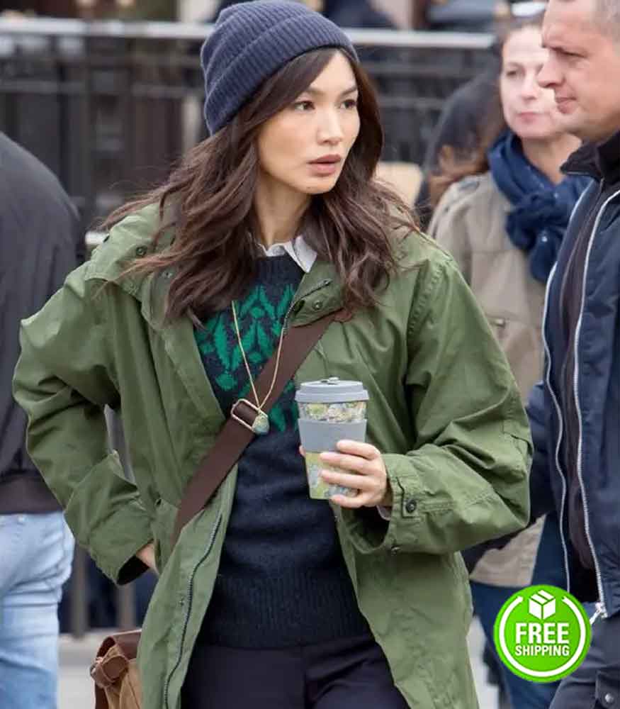 THE ETERNALS GEMMA CHAN (SERSI) GREEN COTTON TRENCH COAT