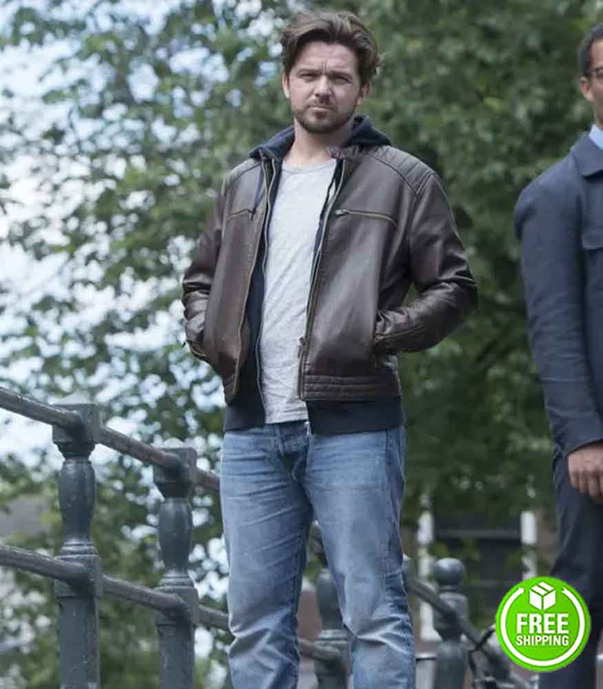VAN DER VALK LUKE ALLEN-GALE (BRAD DE VRIES) BROWN LEATHER JACKET
