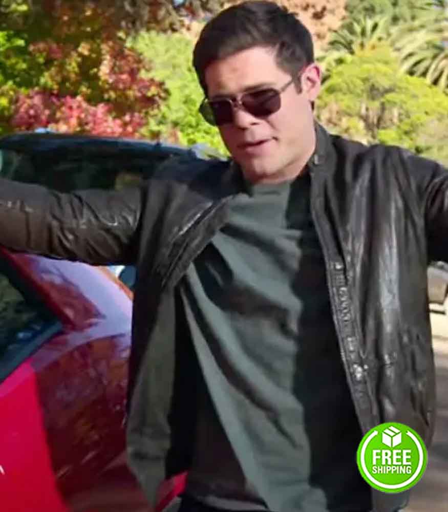 MAGIC CAMP ADAM DEVINE (ANDY TUCKERMAN) BLACK LEATHER JACKET