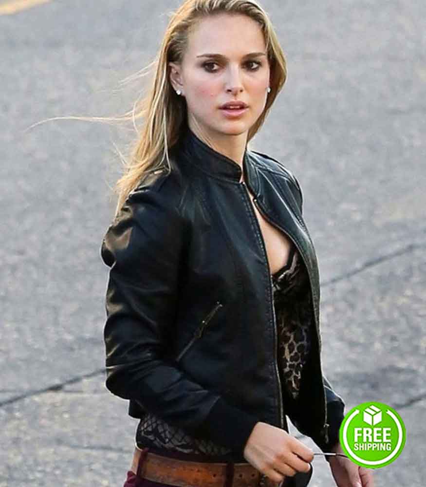 SONG TO SONG NATALIE PORTMAN (RHONDA) BLACK LEATHER JACKET