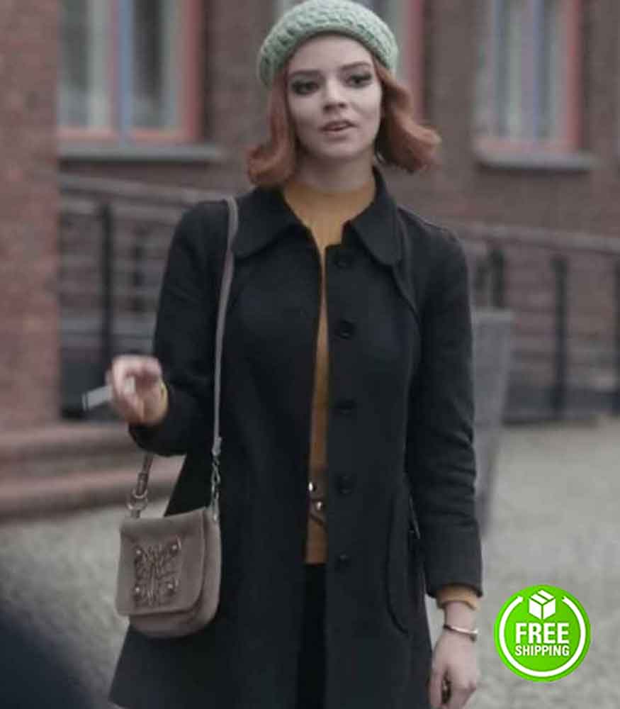 THE QUEEN’S GAMBIT ANYA TAYLOR-JOY (BETH HARMON) BLACK COAT