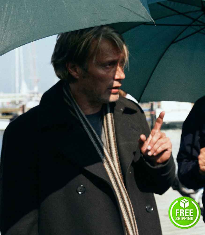 ANOTHER ROUND MADS MIKKELSEN (MARTIN) BLACK TRENCH COAT