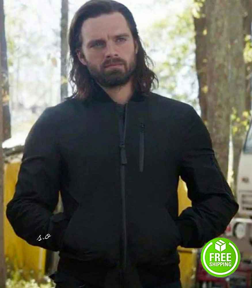 THE FALCON AND THE WINTER SOLDIER SEBASTIAN STAN (BUCKY BARNES) BLACK BOMBER JACKET