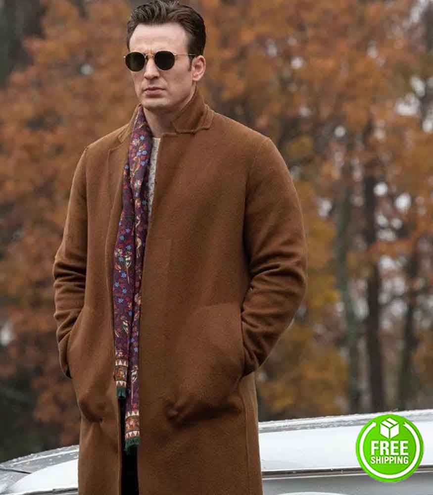 KNIVES OUT CHRIS EVANS (RANSOM DRYSDALE) BROWN WOOL COAT