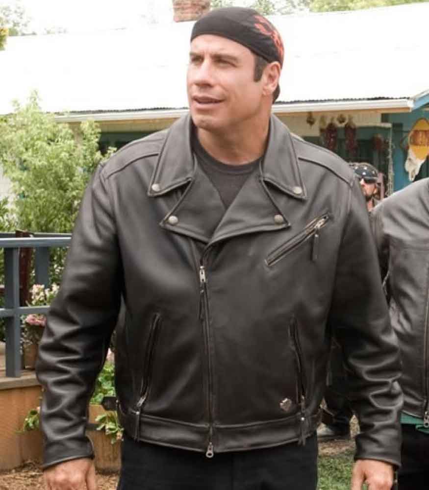 WILD HOGS JOHN TRAVOLTA (WOODY STEVENS) BLACK BIKER LEATHER JACKET