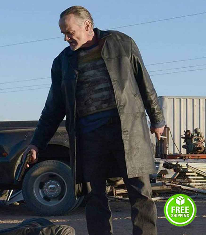 BREAKING BAD MICHAEL BOWEN (UNCLE JACK) BLACK LEATHER TRENCH COAT