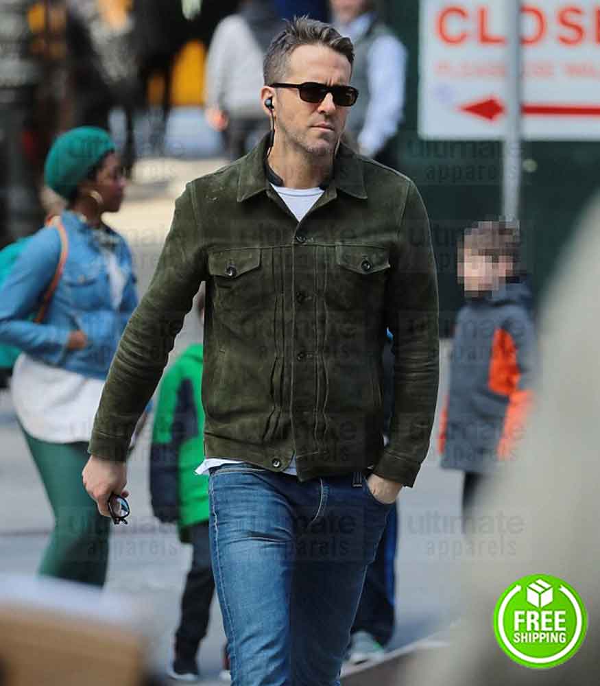 RED NOTICE RYAN REYNOLDS (NOLAN BOOTH) GREEN SUEDE JACKET