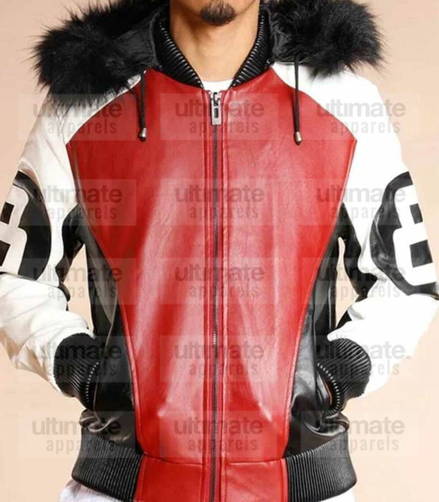8 Ball Logo Fur Hooded Leather Jacket