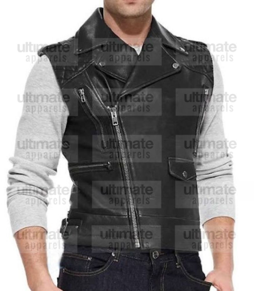 Men's Fashion Slimfit Black Leather Vest