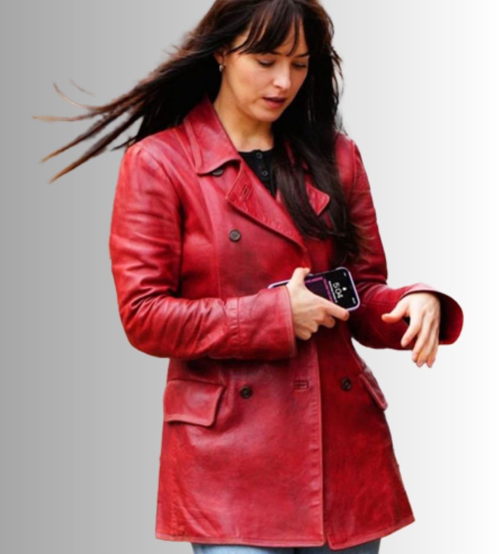 Madame-Web-2023-Dakota-Johnson-(Madame-Web)-Maroon-Leather-pea-Coat (1)