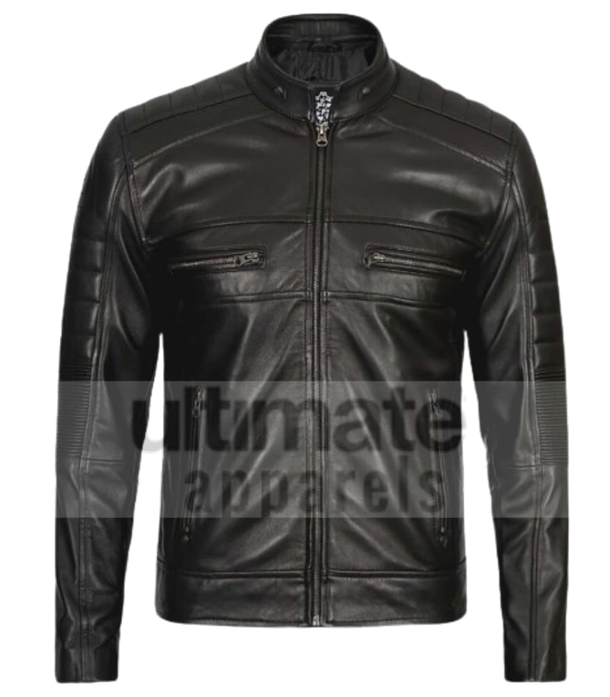 Austin Mens Black Cafe Racer Leather Jacket