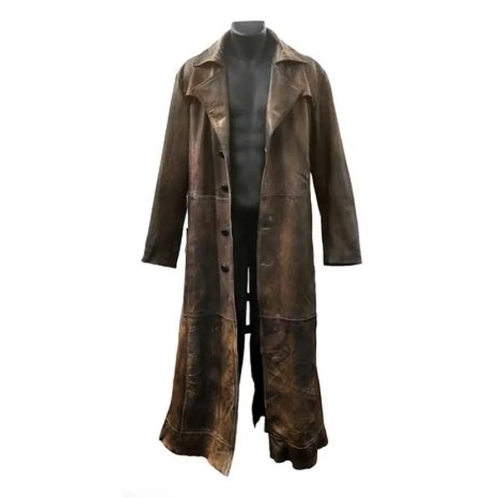BATMAN KNIGHTMARE FUTURE DISTRESSED BROWN LEATHER COAT
