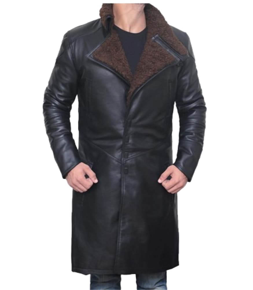 Chandler Mens Shearling Lined Black Leather Trench Coat