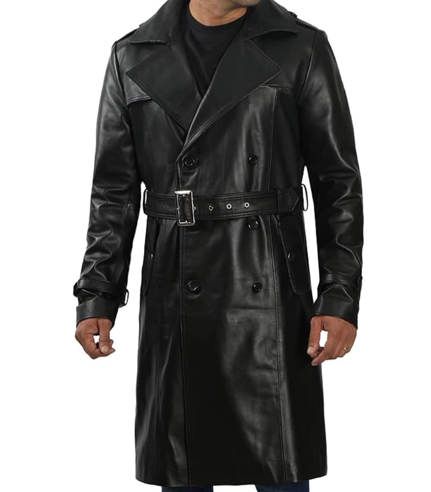 Augusta Guys Double-Breasted Black Leather Coat