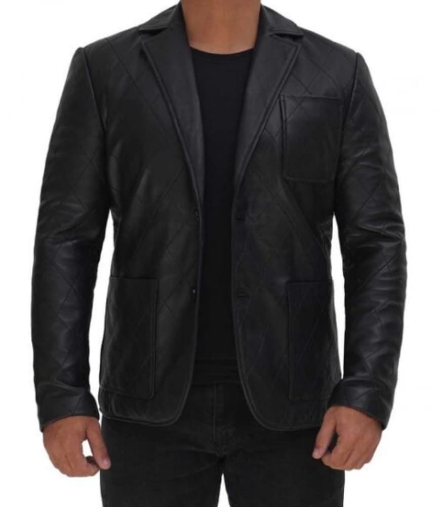 Elton Men's Black Quilted Leather Blazer
