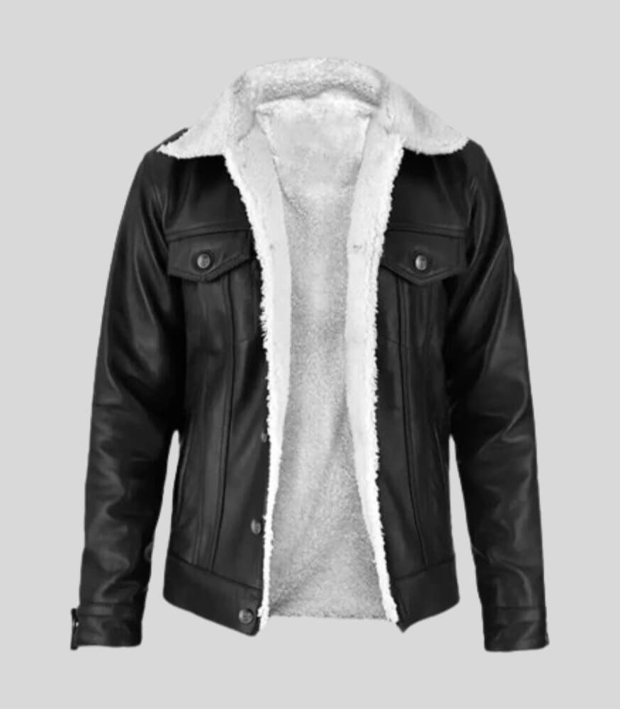 Fernando Sherpa-Lined Trucker Black Leather Jacket