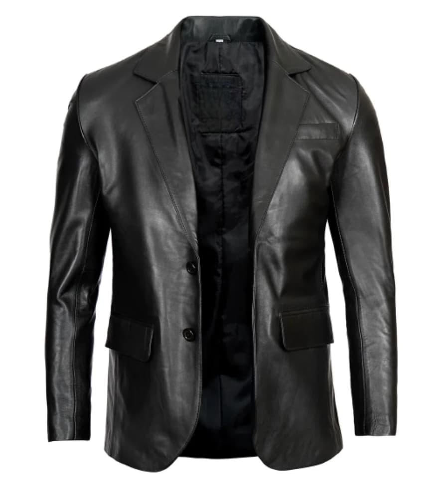 Glendale Mens Black Leather Stylish Two Button Blazer