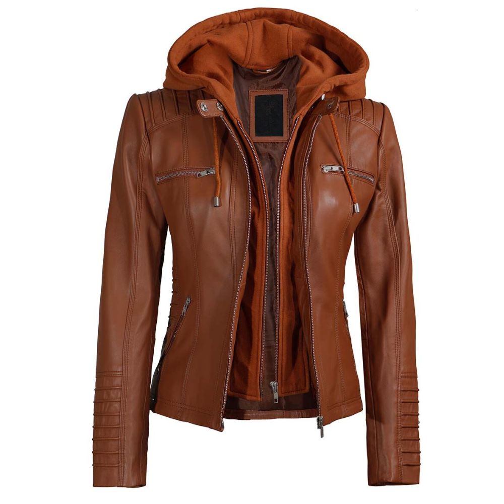 Helen Womens Cognac Brown Leather Jacket