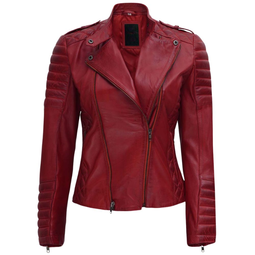 Jannie Red Asymmetrical Padded Leather Jacket