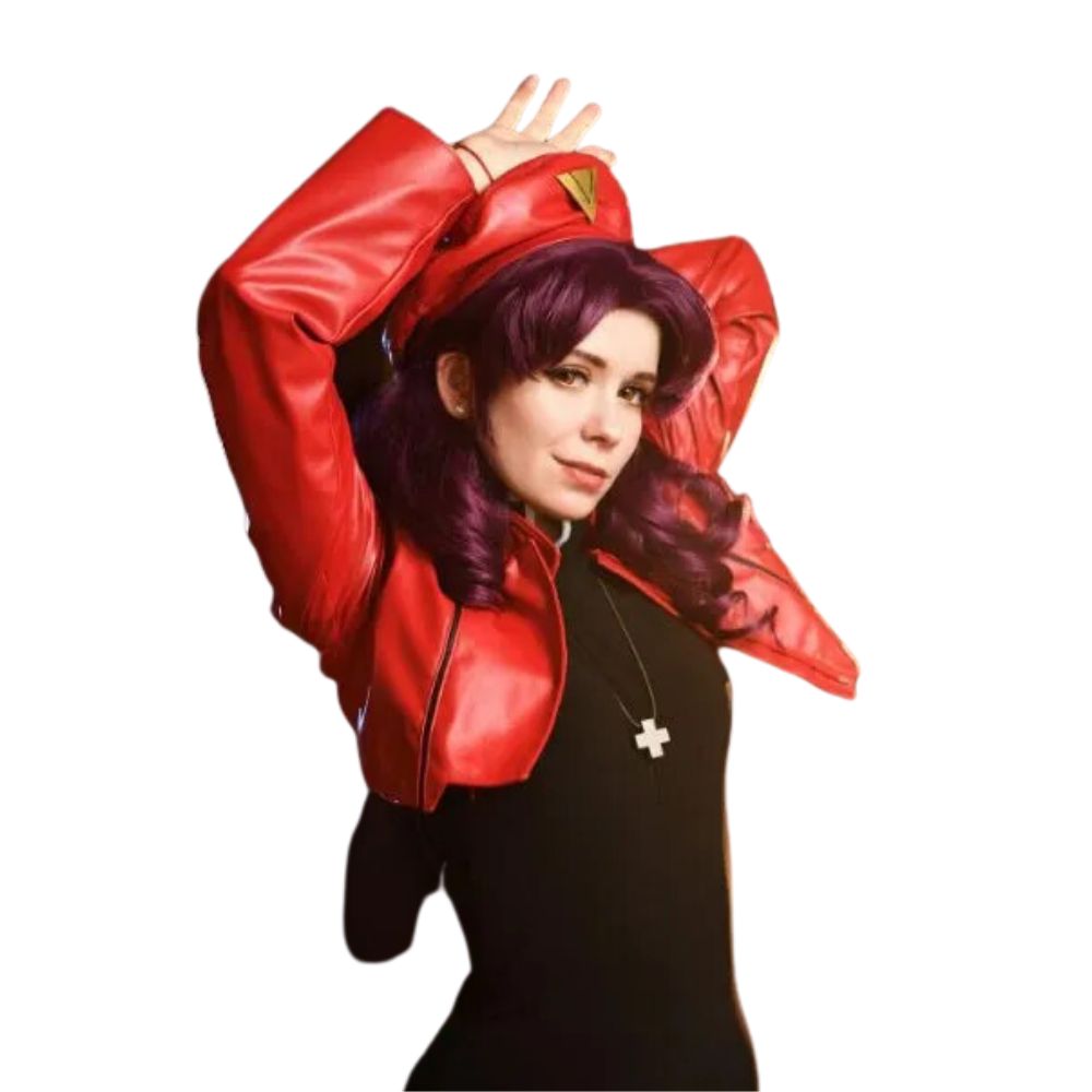 Misato Katsuragi Evangelion Cropped Red Leather Jacket