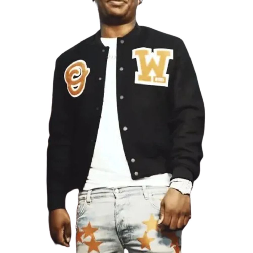 Rapper Fredo Bang 4’s up Varsity Black Bomber Jacket