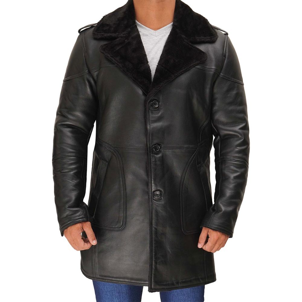 Russo Men's Black Leather Winter Shearling Coat