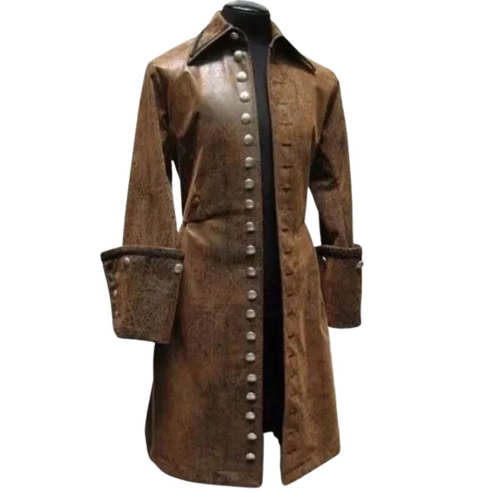 Steampunk Captain Pirate Brown Leather Coat