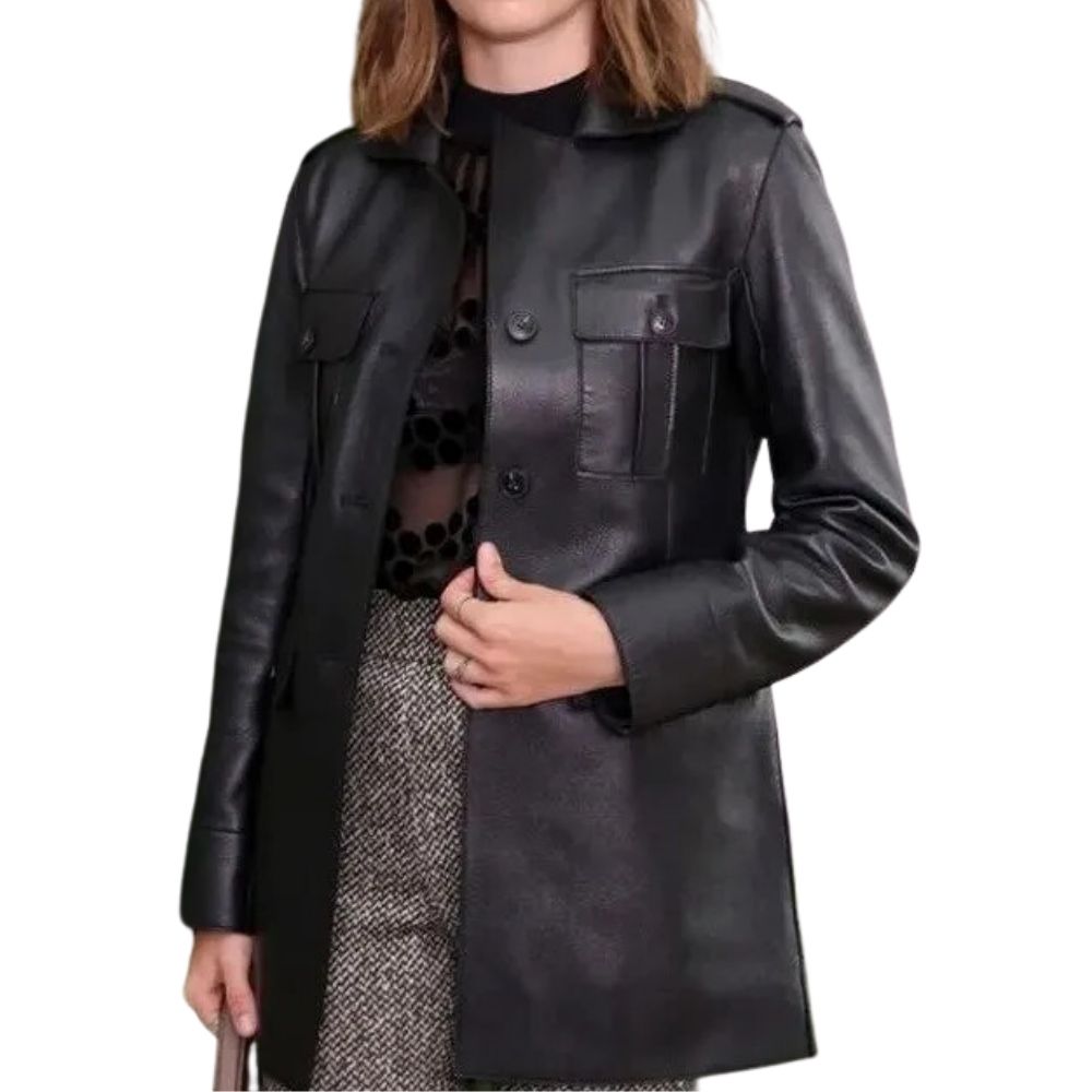Stranger Things Maya Hawke (Robin Buckley) Black Leather Coat