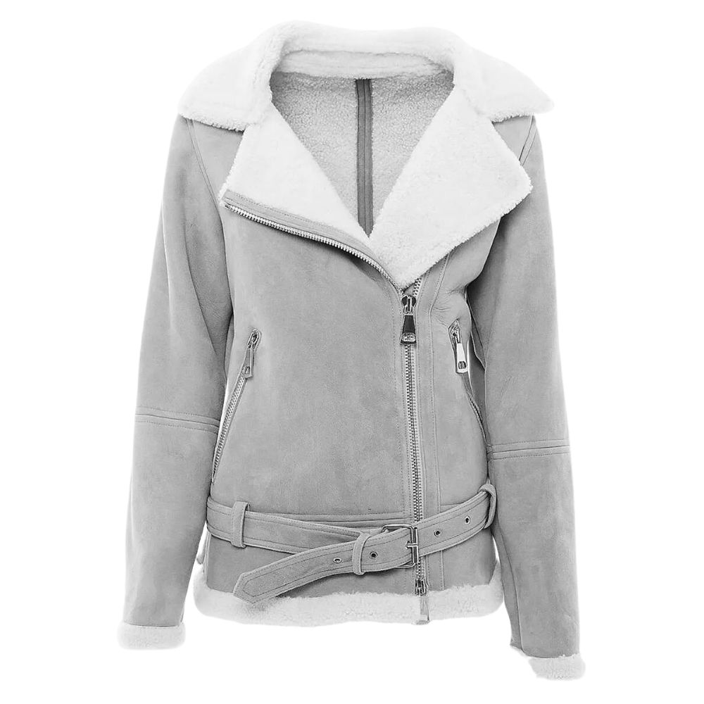 Women’s Grey Suede Leather Shearling Jacket