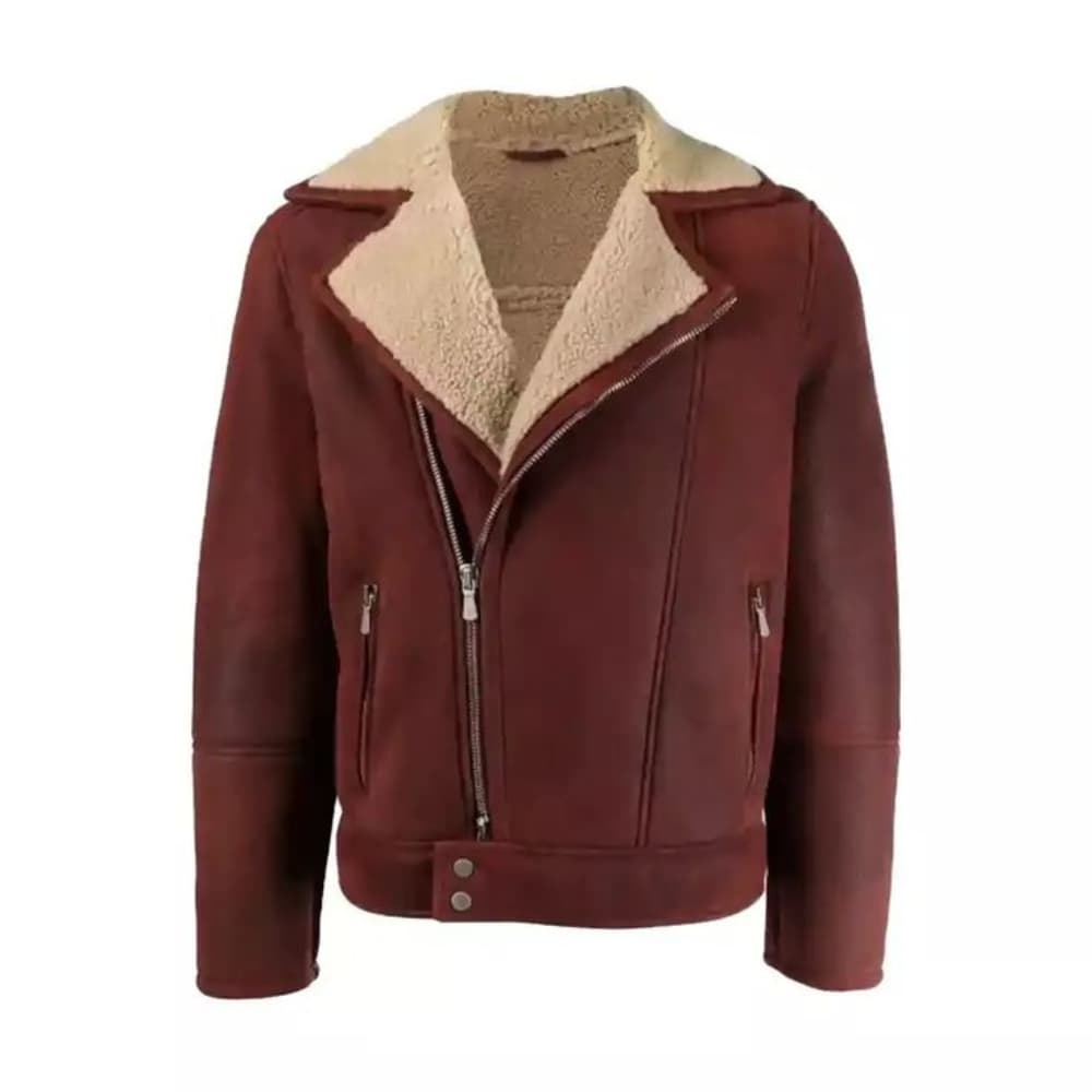 Men’s Aviator Shearling Burgundy Leather Jacket