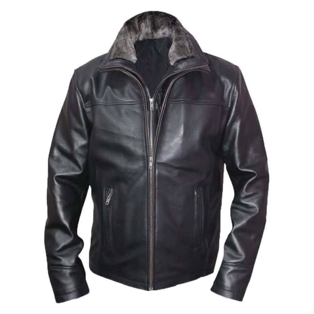 Men's Fur Black Leather Shearling Jacket
