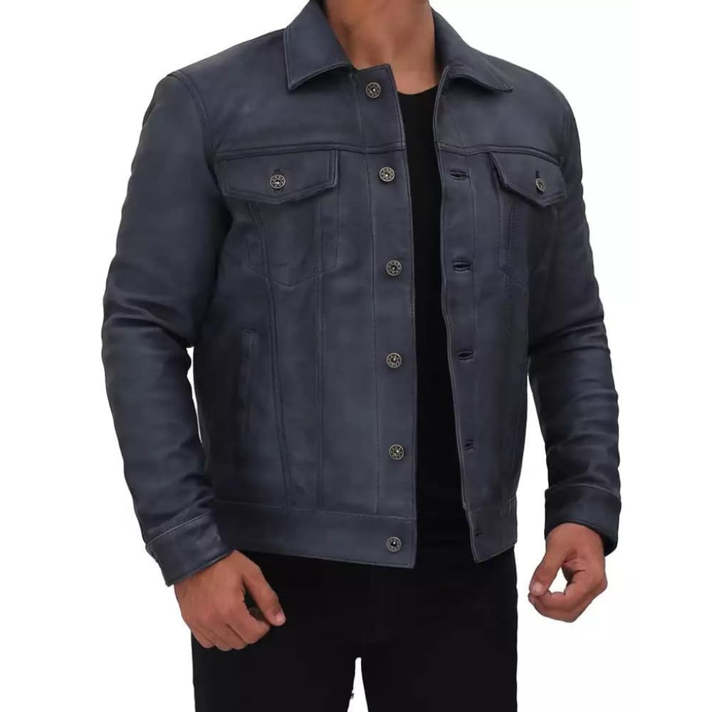 mens-grayish-blue-trucker-leather-jacket