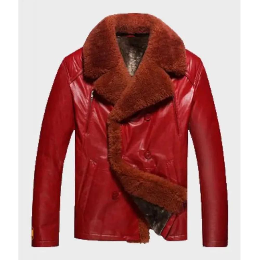 Mens Shearling Red Leather Jacket