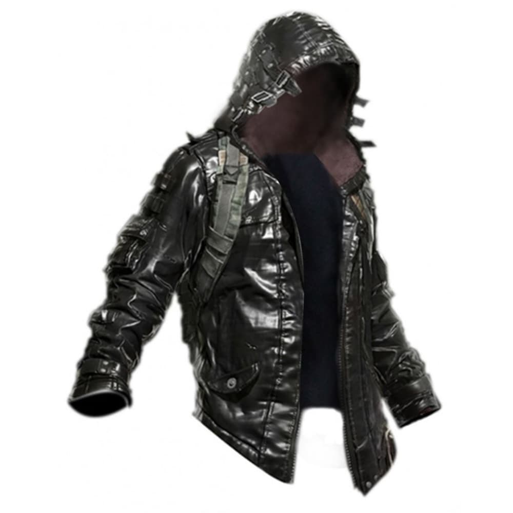 PUBG Black Hooded Leather Jacket