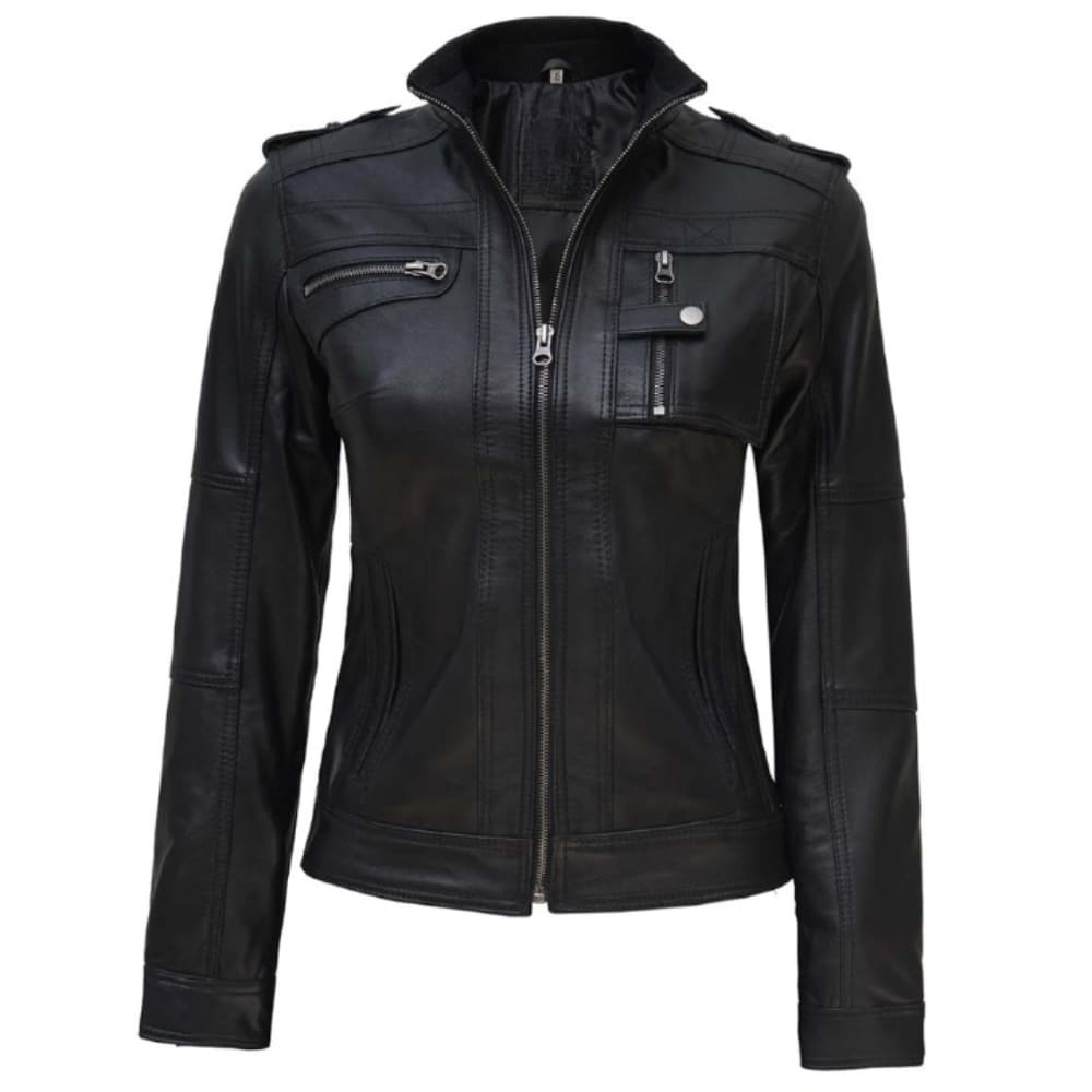 Women's Black Moto Style Slim Fit Leather Jacket