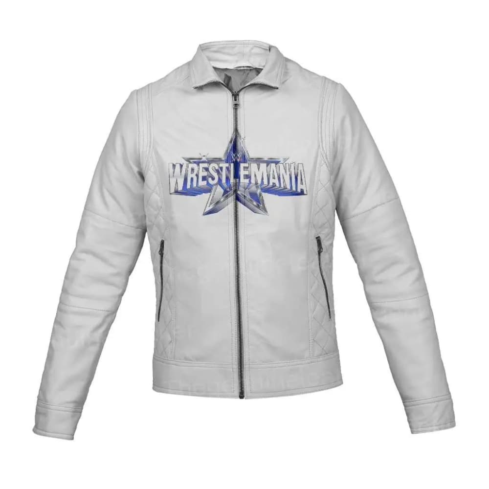 WT WrestleMania 38 Moto White Leather Jacket