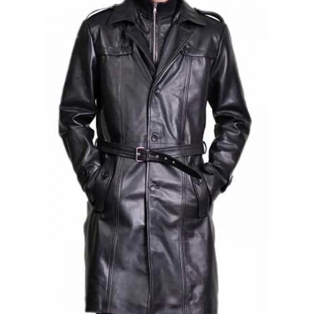 Elon Musk Black Leather Trench Coat
