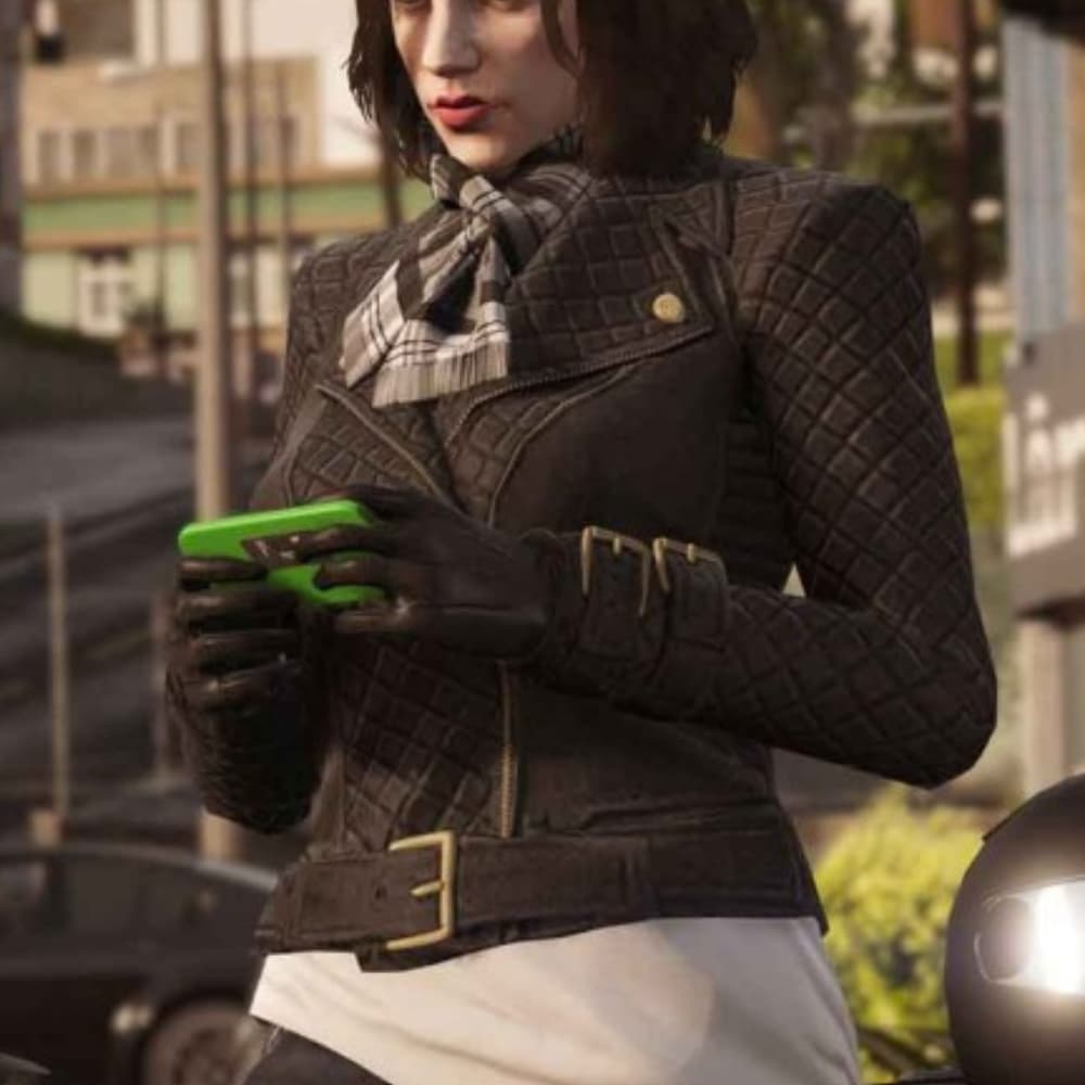 GTA 6 Female Protagonist Quilted Black Leather Jacket