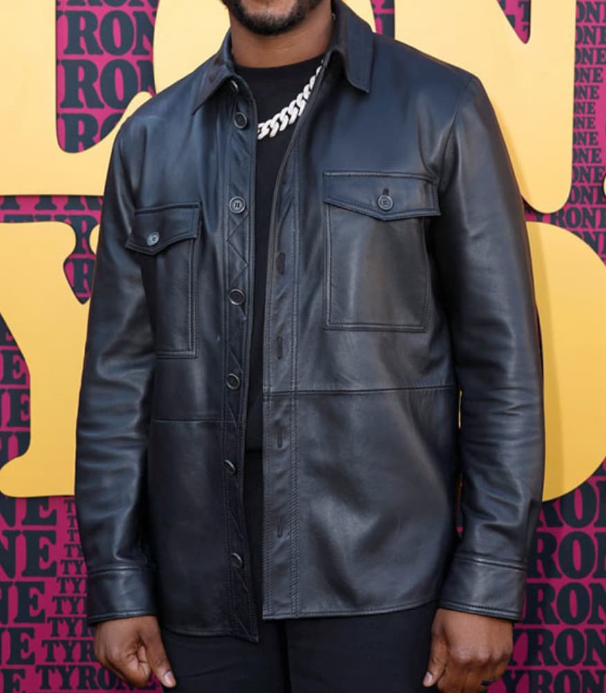 They Cloned Tyrone 2023 Event John Boyega Black Leather Jacket