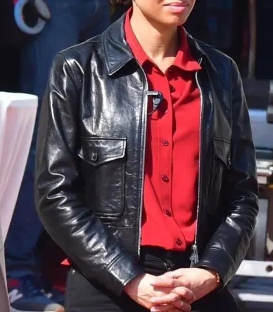 Lift Movie 2024 Gugu Mbatha-Raw (Abby) Black Leather Jacket