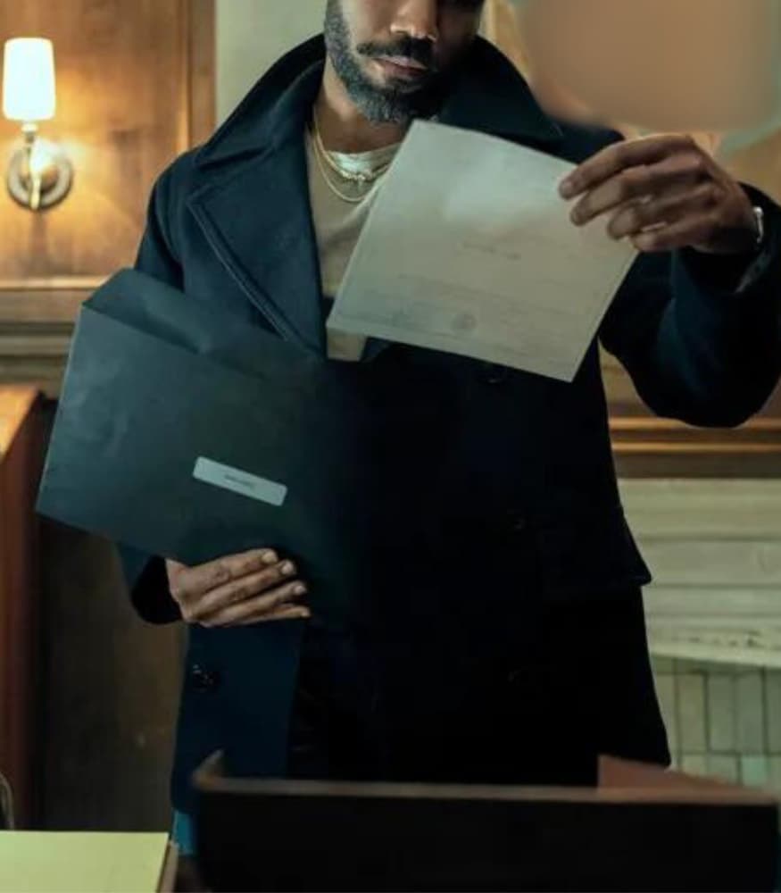 Mr. and Mrs. Smith Donald Glover Black Wool Coat