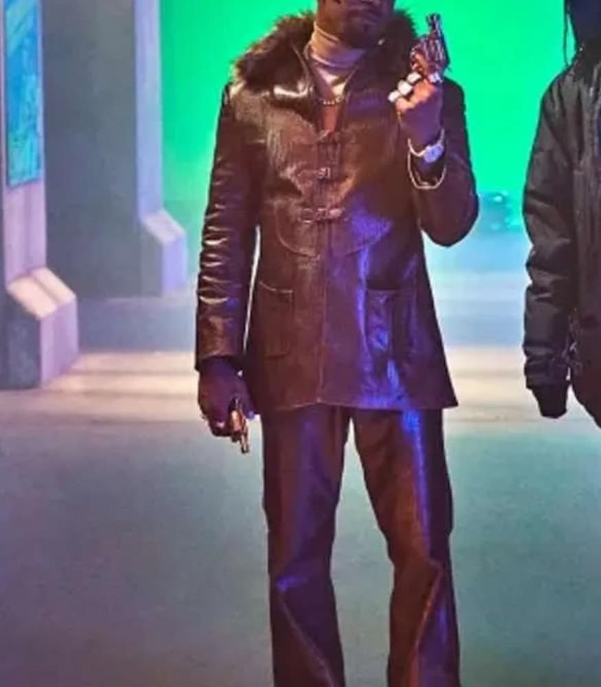 They Cloned Tyrone 2023 Jamie Foxx Brown Leather Coat