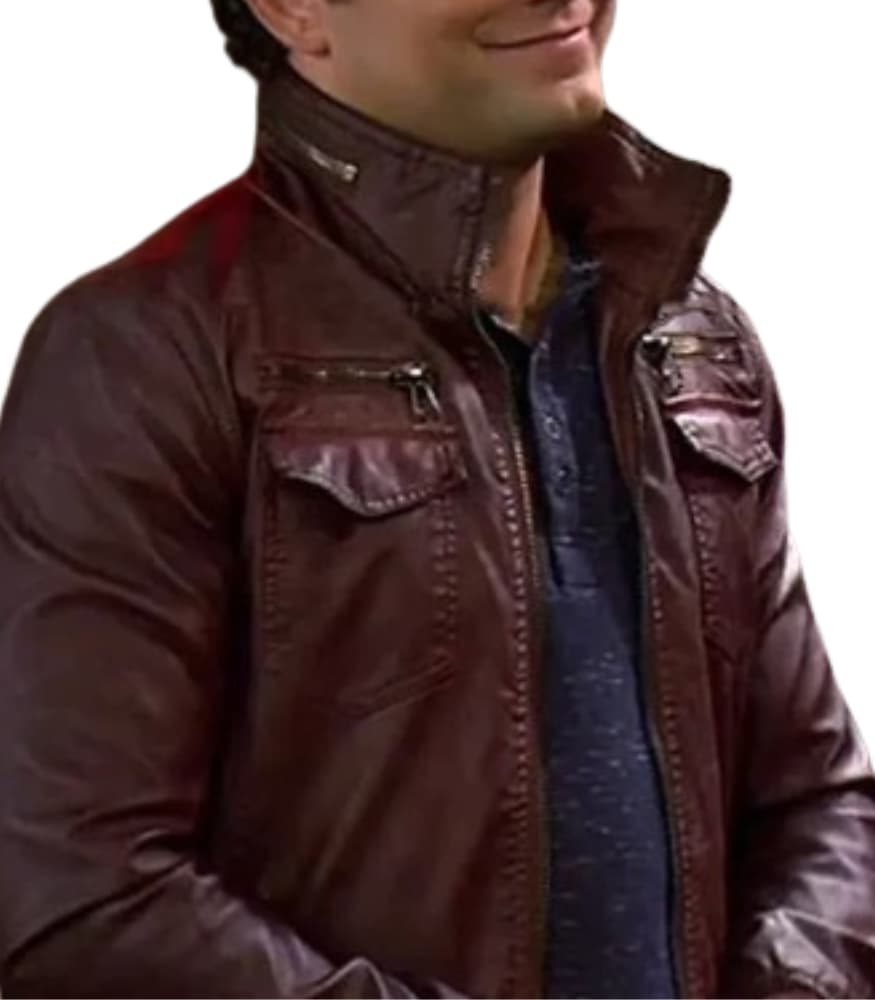 Young & Hungry Jonathan Sadowski Burgundy Leather Jacket