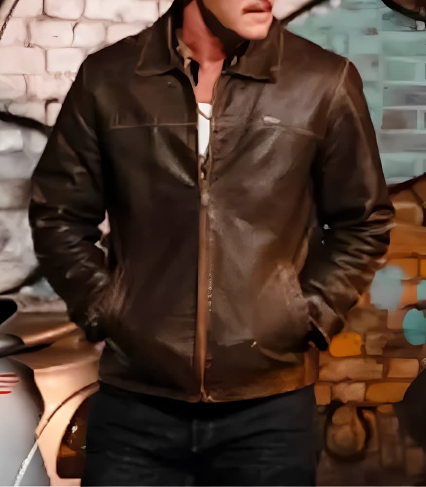 5lbs of Pressure 2024 Luke Evans Brown Leather Jacket