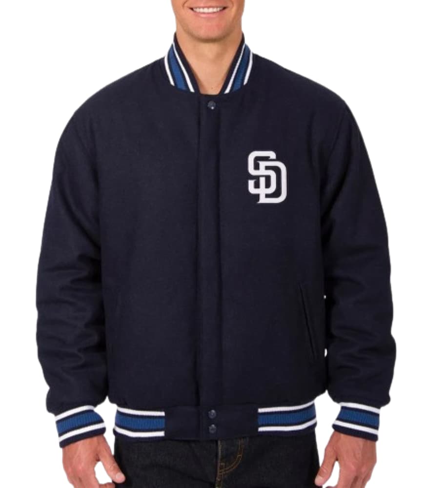 San Diego Padres Navy Blue Varsity Bomber Wool Jacket