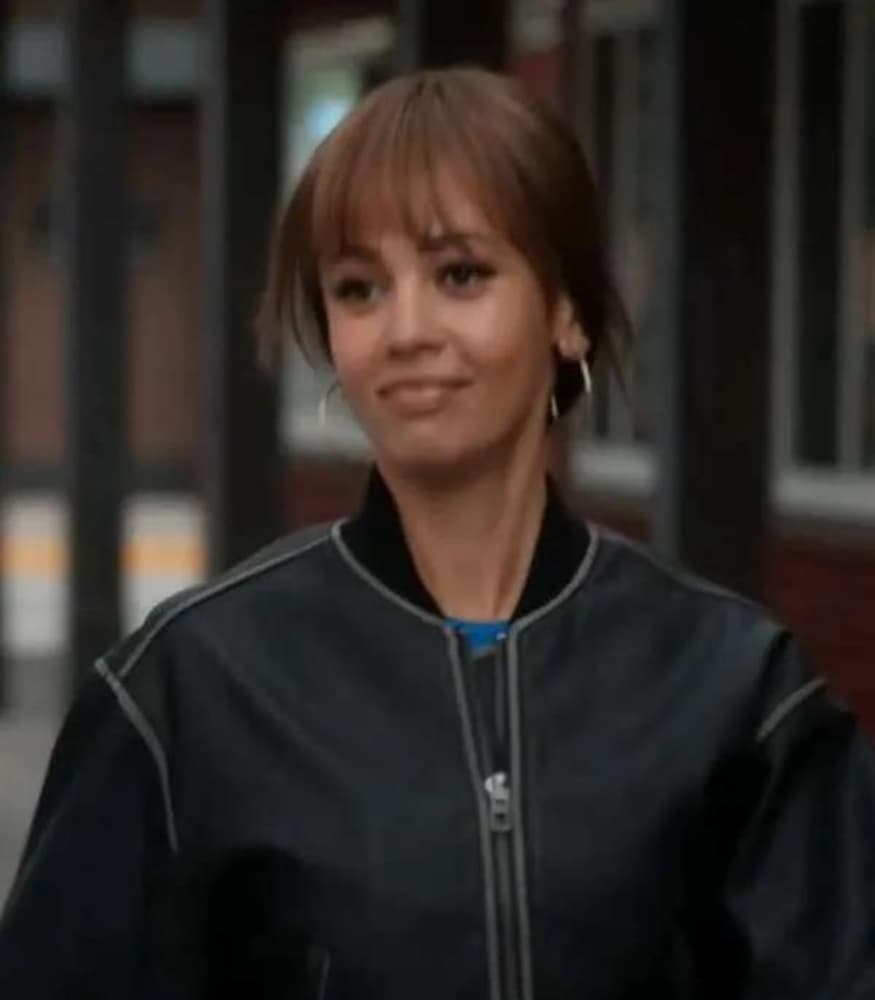 Wild Cards 2024 Vanessa Morgan Black Bomber Leather Jacket