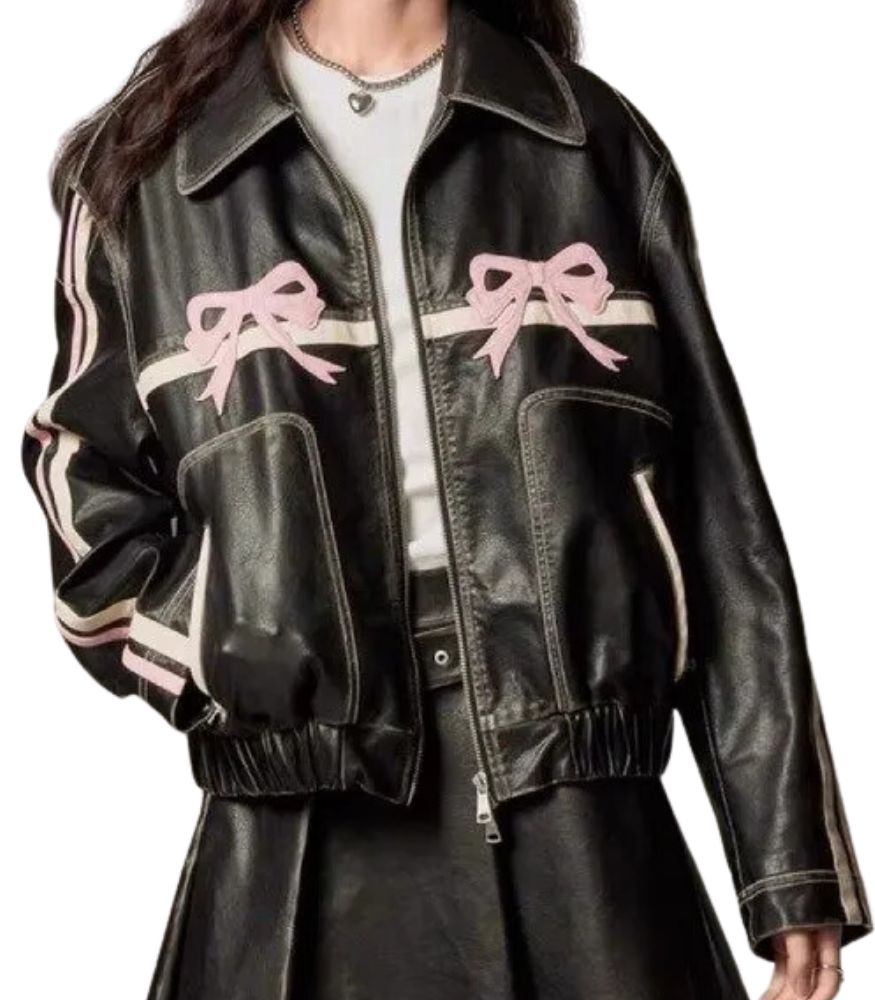 Diddi Moda Pink Ribbon Leather Jacket